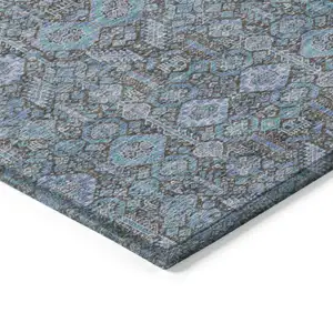 Photo of Blue and Coffee Floral Washable Non Skid Indoor Outdoor Area Rug