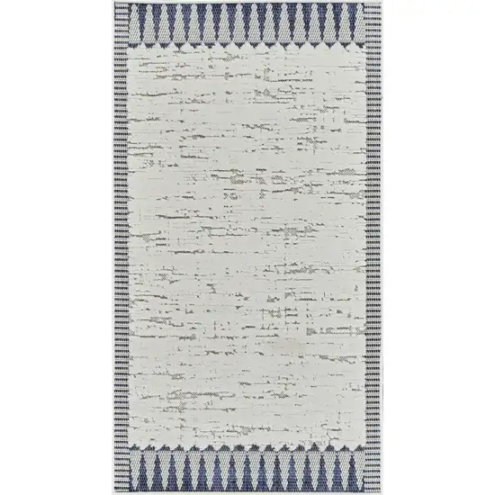 Blue and Cream Abstract Distressed Indoor Outdoor Area Rug Photo 2