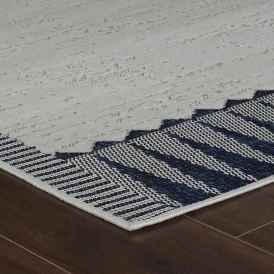 Blue and Cream Abstract Distressed Indoor Outdoor Area Rug Photo 7