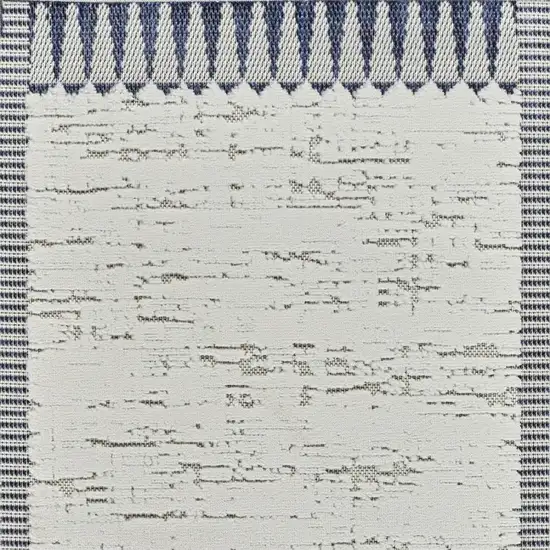 Blue and Cream Abstract Distressed Indoor Outdoor Area Rug Photo 4