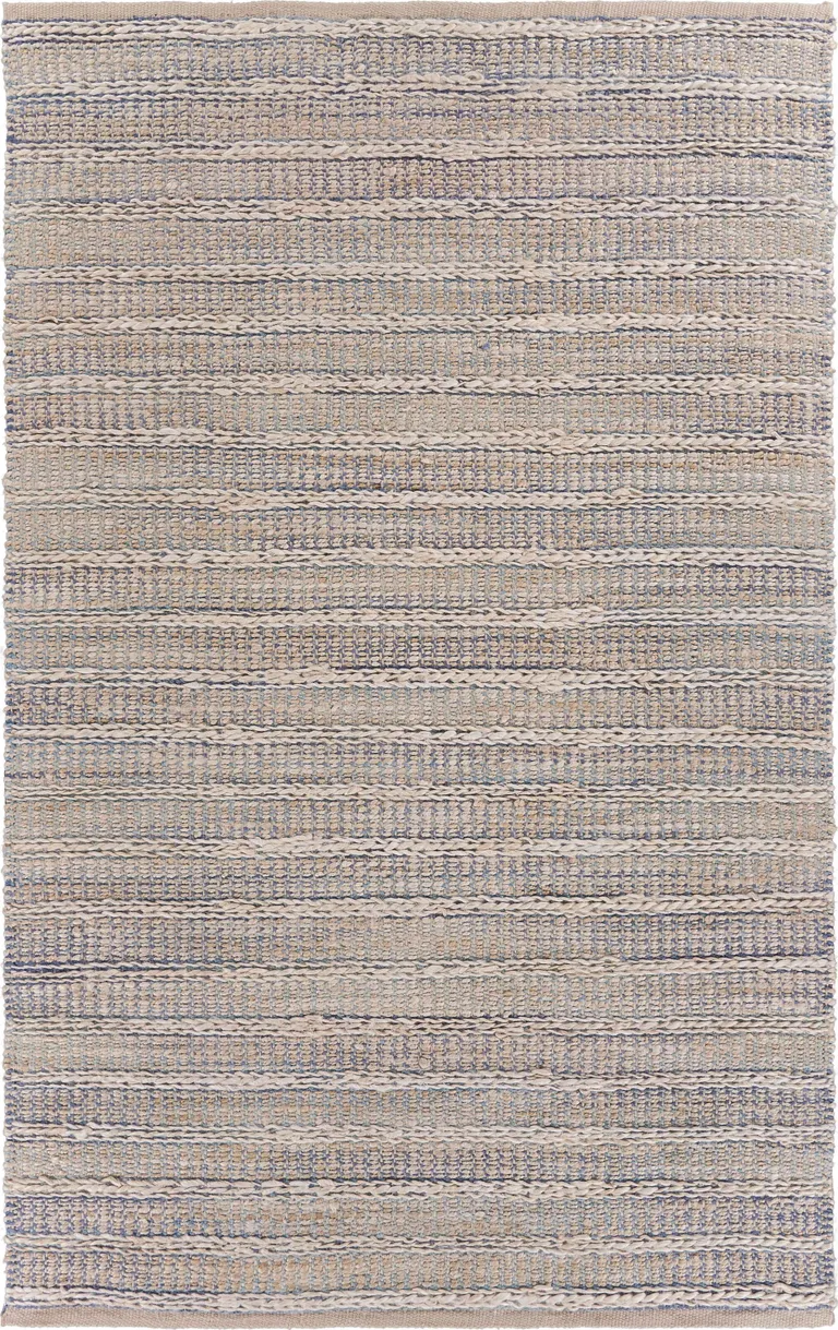 Blue and Cream Braided Jute Area Rug Photo 1