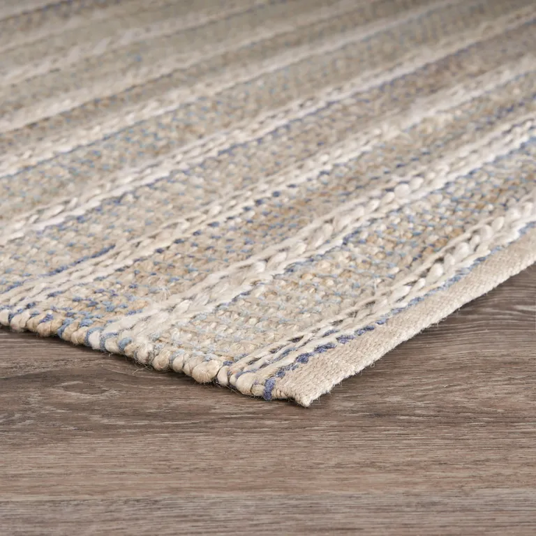 Blue and Cream Braided Jute Area Rug Photo 3