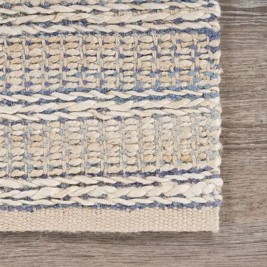 Blue and Cream Braided Jute Area Rug Photo 4