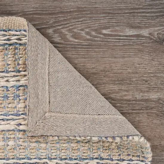 Blue and Cream Braided Jute Area Rug Photo 5