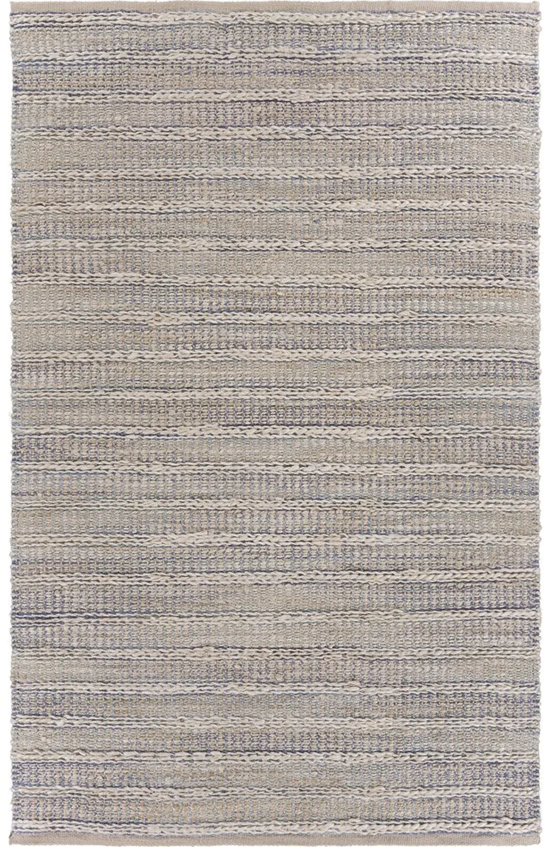 Blue and Cream Braided Jute Area Rug Photo 1