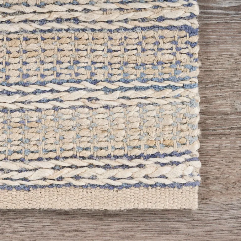 Blue and Cream Braided Jute Area Rug Photo 5