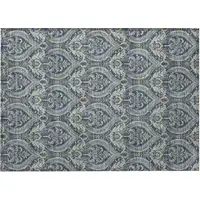 Photo of Blue and Cream Damask Washable Non Skid Indoor Outdoor Area Rug