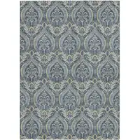 Photo of Blue and Cream Damask Washable Non Skid Indoor Outdoor Area Rug