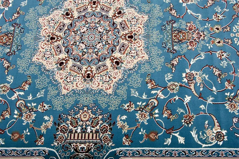 Blue and Cream Embellished Area Rug Photo 3