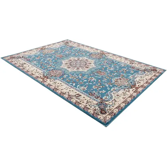 Blue and Cream Embellished Area Rug Photo 2