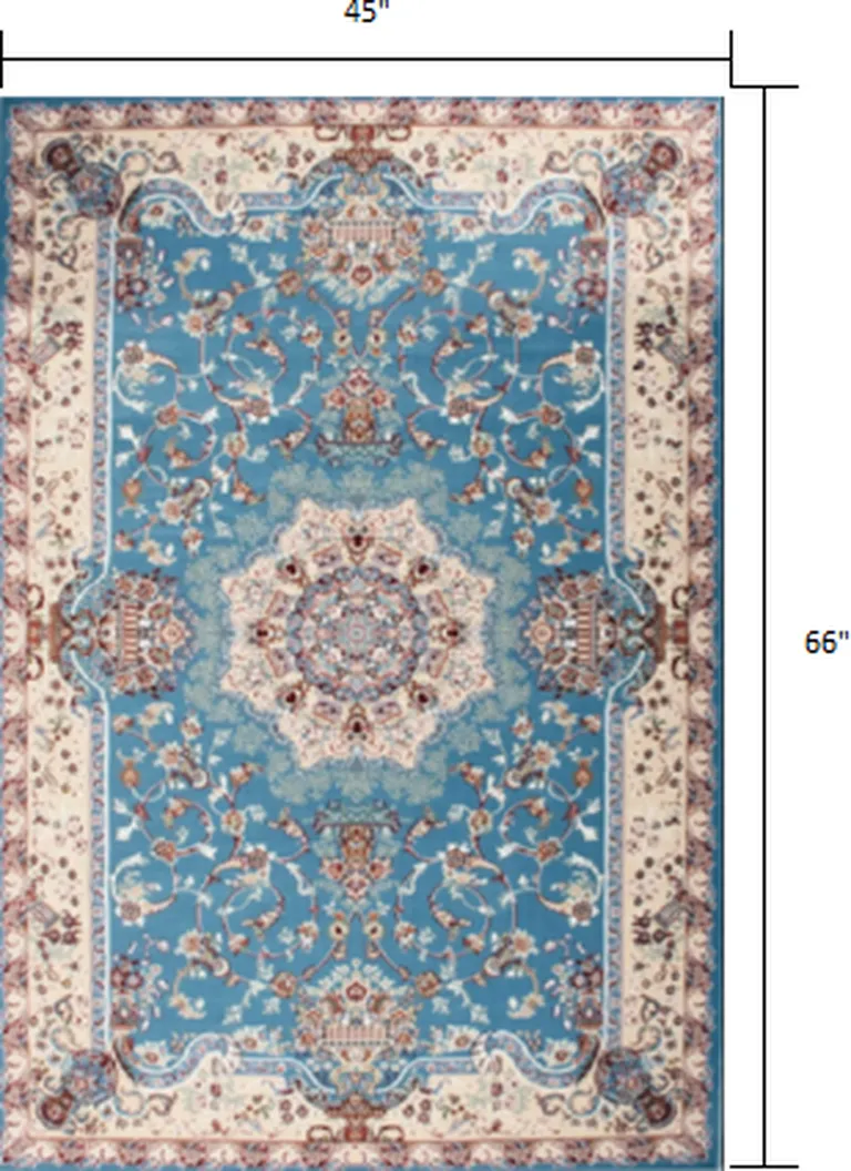 Blue and Cream Embellished Area Rug Photo 5