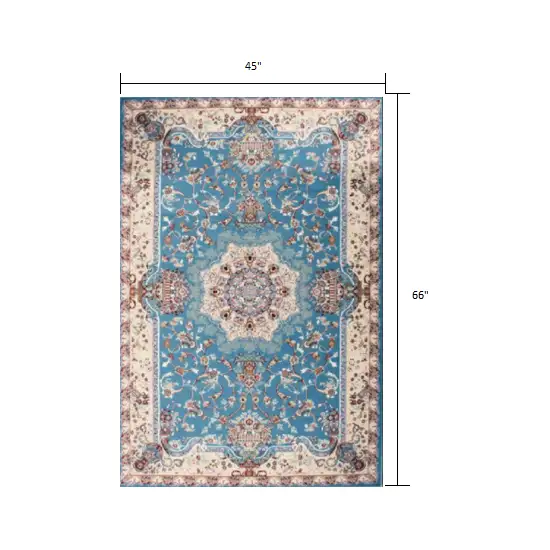 Blue and Cream Embellished Area Rug Photo 5