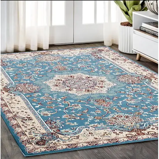 Blue and Ivory Oriental Power Loom Area Rug Photo 1