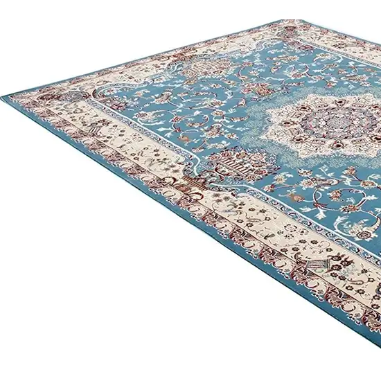 Blue and Ivory Oriental Power Loom Area Rug Photo 7