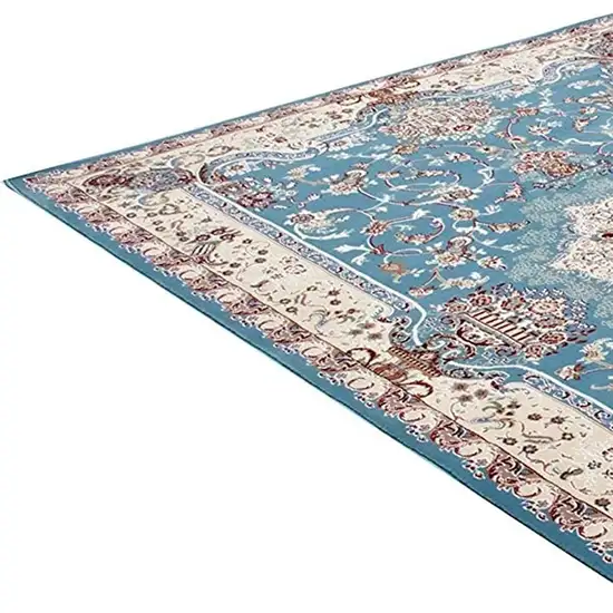 Blue and Ivory Oriental Power Loom Area Rug Photo 6