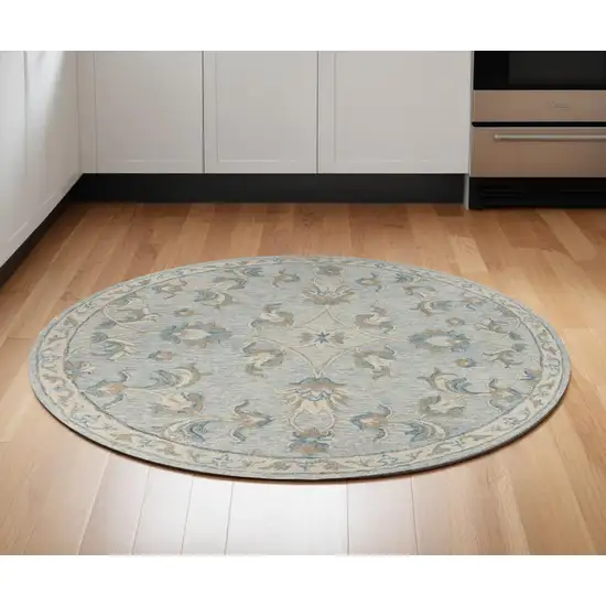 5' Blue And Ivory Round Wool Hand Tufted Area Rug Photo 1