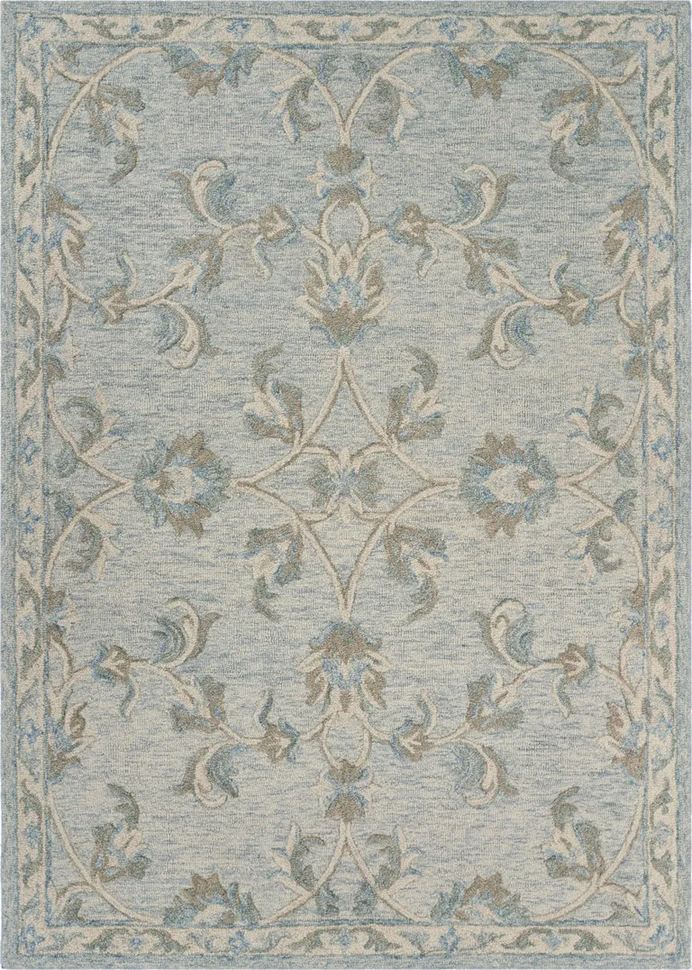 Blue and Cream Filigree Area Rug Photo 1