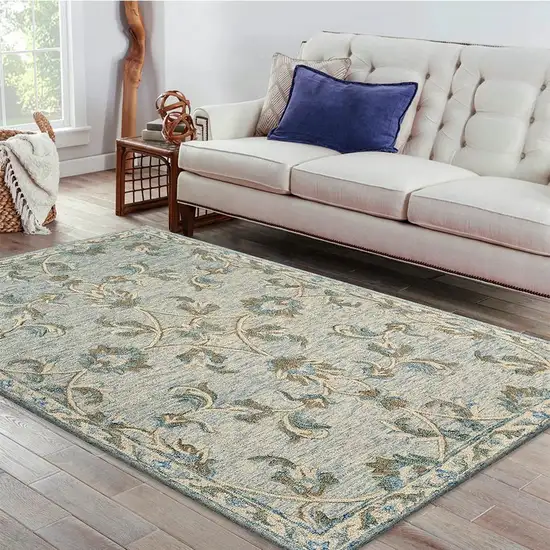 Blue and Cream Filigree Area Rug Photo 9