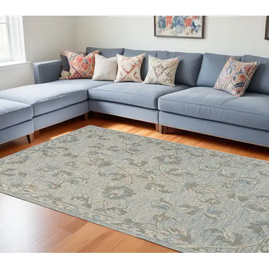 Blue And Ivory Wool Hand Tufted Area Rug Photo 1