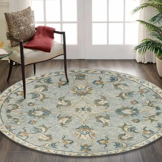 Blue and Cream Filigree Area Rug Photo 8