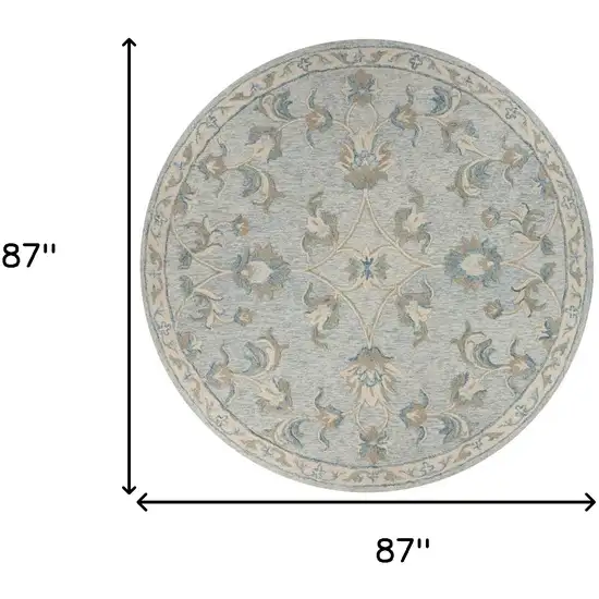 7' Blue And Ivory Round Wool Hand Tufted Area Rug Photo 3