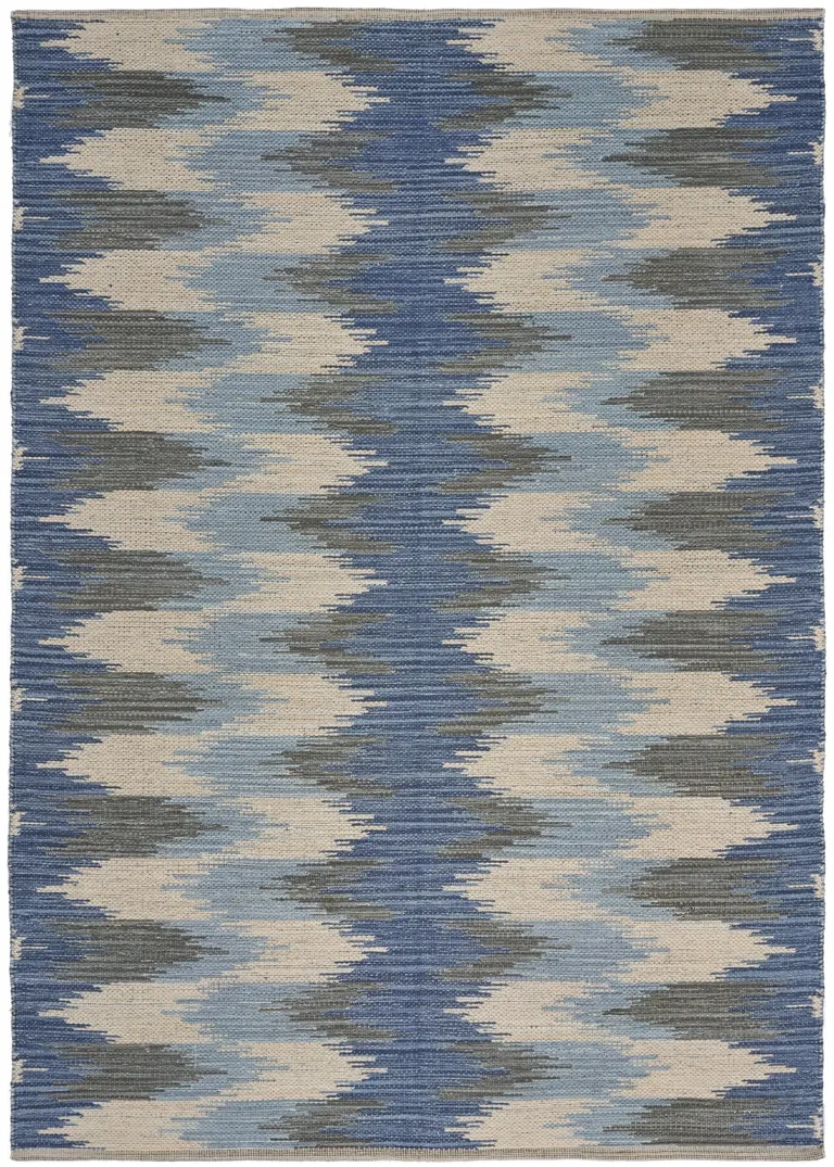 Blue and Cream Ikat Pattern Area Rug Photo 4