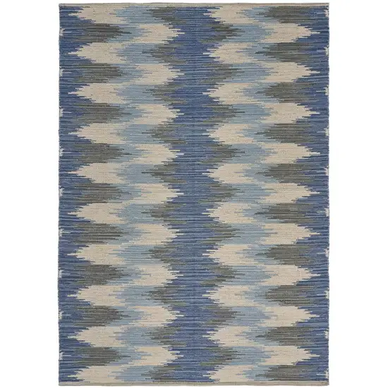 Blue and Cream Ikat Pattern Area Rug Photo 4