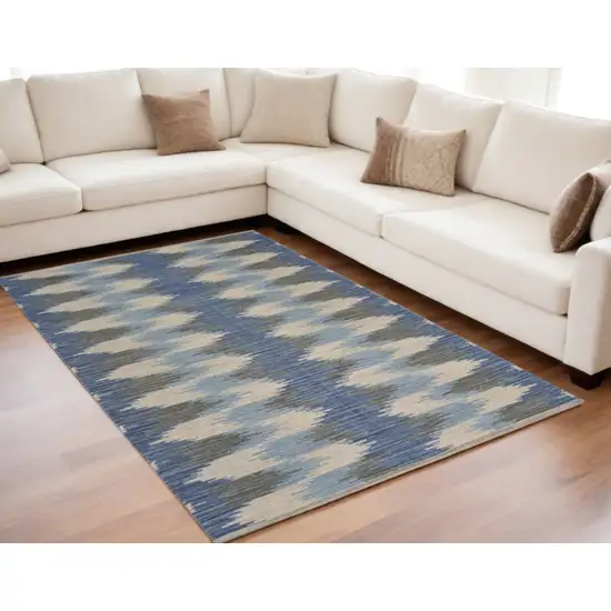 Blue and Cream Ikat Pattern Area Rug Photo 2