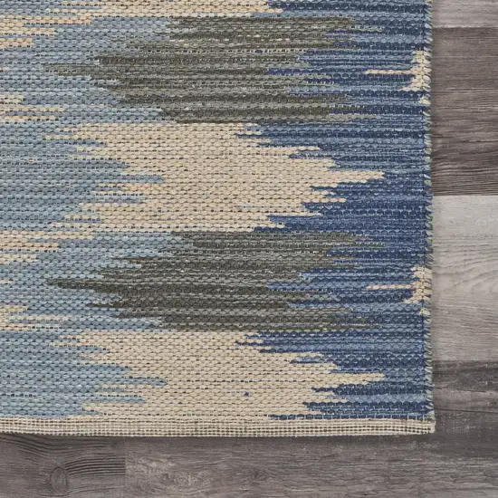 Blue and Cream Ikat Pattern Area Rug Photo 3