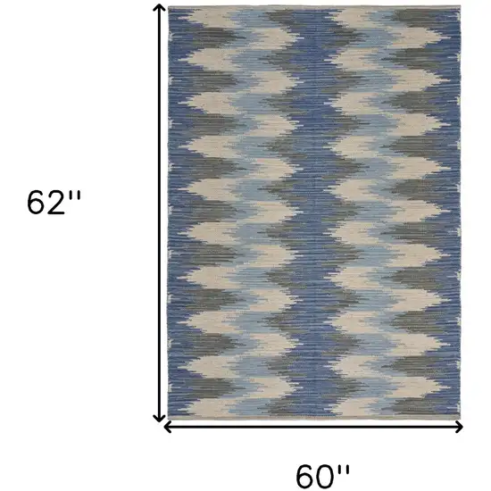 Blue and Cream Ikat Pattern Area Rug Photo 5