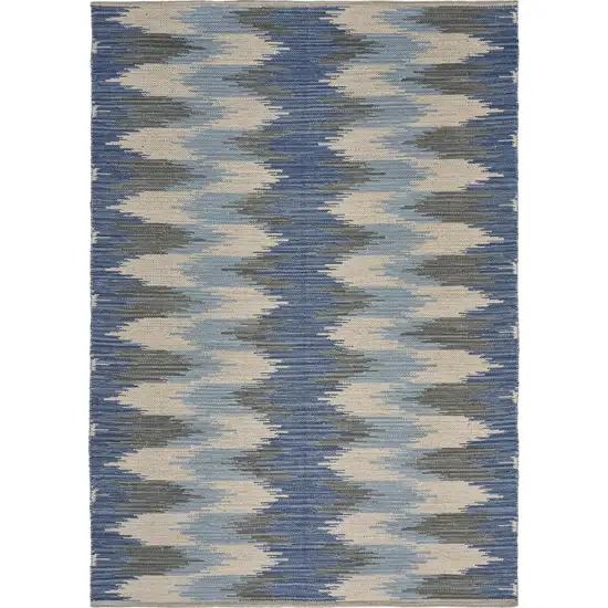 Blue and Cream Ikat Pattern Area Rug Photo 1