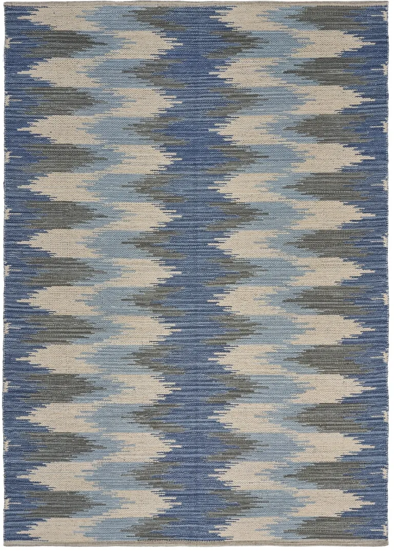 Blue and Cream Ikat Pattern Area Rug Photo 4