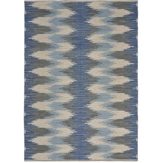 Blue and Cream Ikat Pattern Area Rug Photo 4