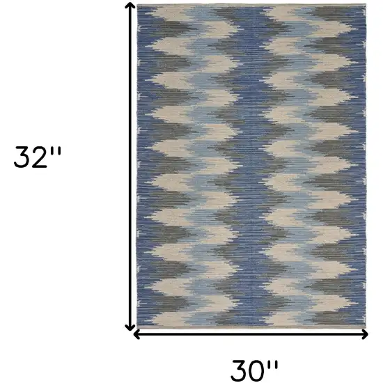 Blue and Cream Ikat Pattern Area Rug Photo 8