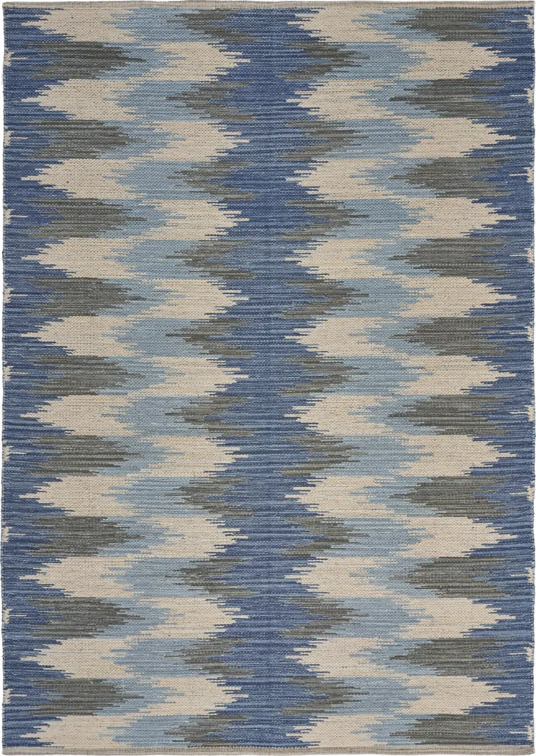 Blue and Cream Ikat Pattern Area Rug Photo 1