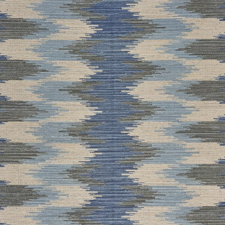 Blue and Cream Ikat Pattern Area Rug Photo 2