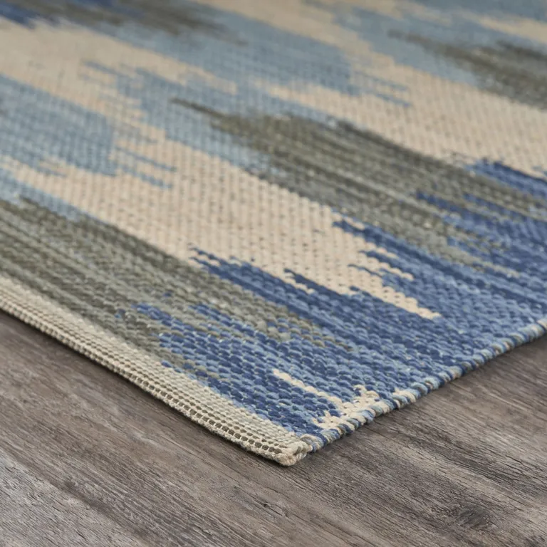 Blue and Cream Ikat Pattern Area Rug Photo 5