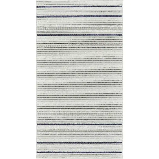 Blue and Cream Striped Distressed Indoor Outdoor Area Rug Photo 2