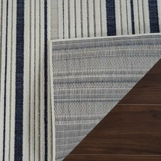 Blue and Cream Striped Distressed Indoor Outdoor Area Rug Photo 9