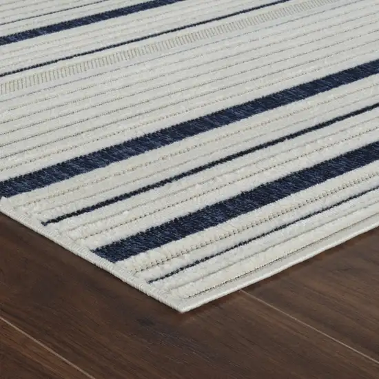 Blue and Cream Striped Distressed Indoor Outdoor Area Rug Photo 7