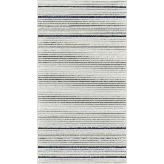 Blue and Cream Striped Distressed Indoor Outdoor Area Rug Photo 4