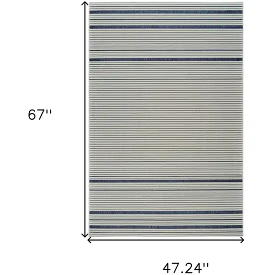 Blue and Cream Striped Distressed Indoor Outdoor Area Rug Photo 3