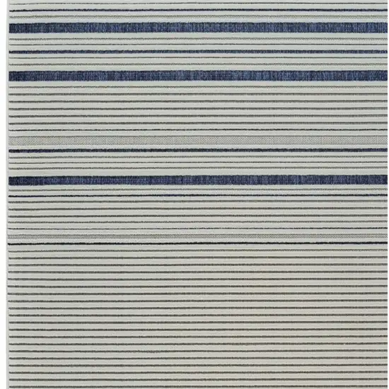 Blue and Cream Striped Distressed Indoor Outdoor Area Rug Photo 4