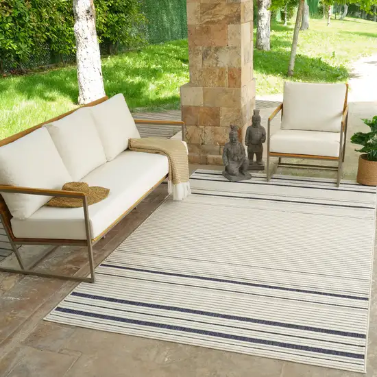 Blue and Cream Striped Distressed Indoor Outdoor Area Rug Photo 8