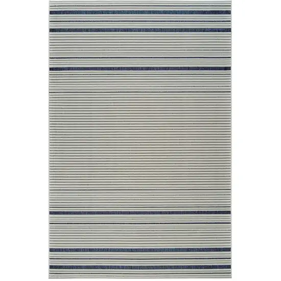 Blue and Cream Striped Distressed Indoor Outdoor Area Rug Photo 2