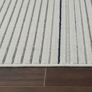 Photo of Blue and Cream Striped Distressed Indoor Outdoor Area Rug