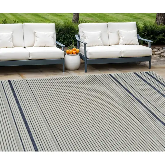 Blue and Cream Striped Distressed Indoor Outdoor Area Rug Photo 1