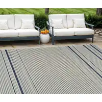 Photo of Blue and Cream Striped Distressed Indoor Outdoor Area Rug