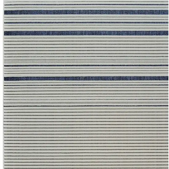 Blue and Cream Striped Distressed Indoor Outdoor Area Rug Photo 4