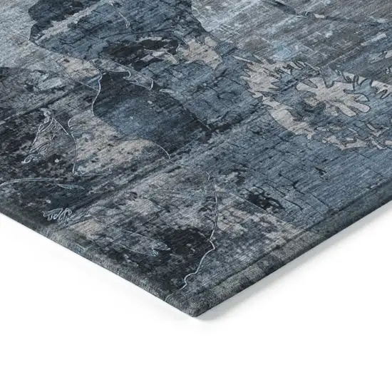 Blue and Dark Blue Abstract Washable Indoor Outdoor Area Rug Photo 6